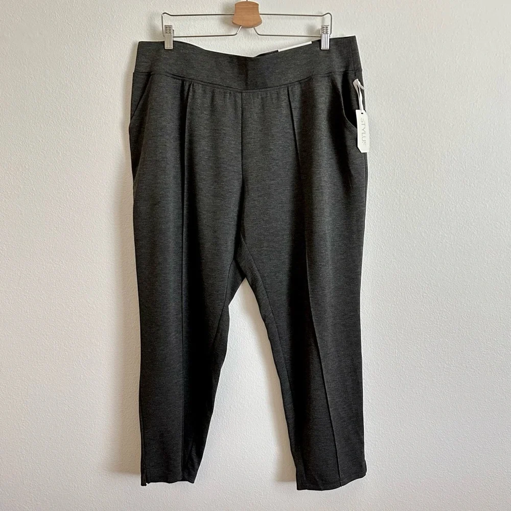 STYLUS Charcoal Gray Ponte Knit Mid-Rise Ankle Slit Jogger Pants Size 1X